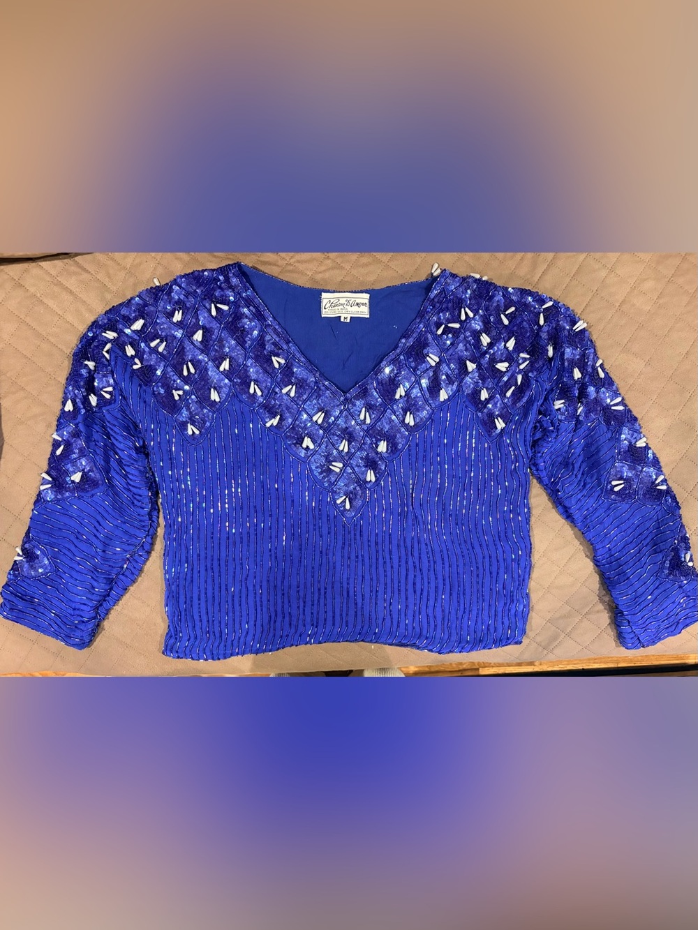 Vintage Chauson D’Amour Women’s 100% Silk Blouse in Royal Blue - M